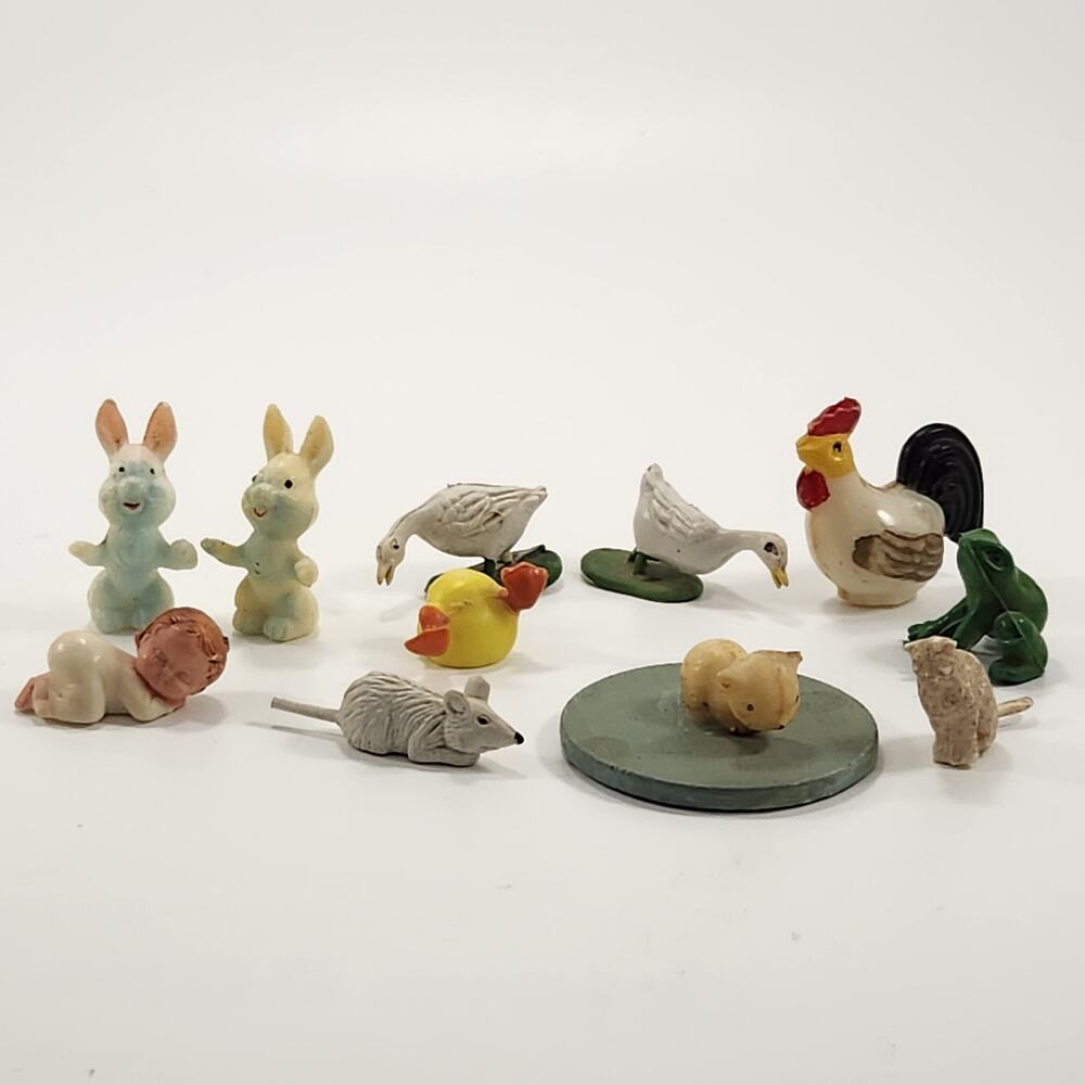 Vintage Miniature Animal Figurine Lot – 12 Pieces | Farm, Forest & Nursery Theme